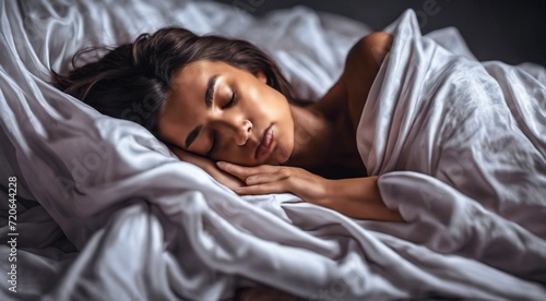 beautiful young woman sleeping in bed, pretty young woman sleeping wraped with a bedsheet, sleeping woman, pretty girl is sleeping