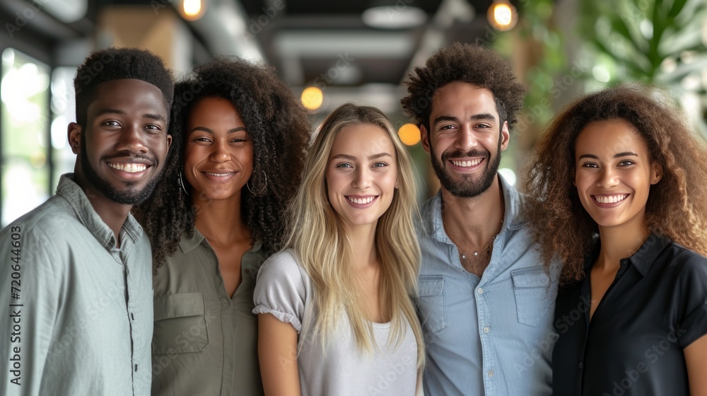 Obraz premium A Multiracial Business Team in the Office, Smiling at the Camera