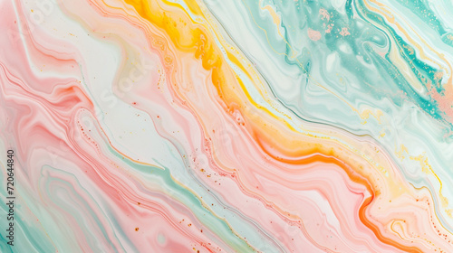 Pastel pink, mint green, light blue, yellow and orange marble background