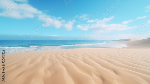 an empty sand beach with blue water