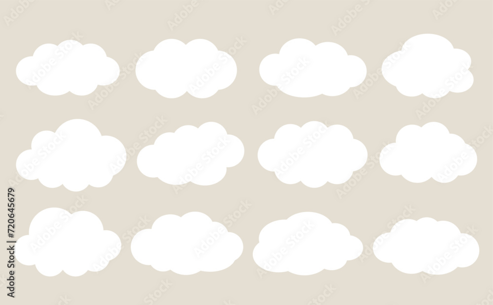 ベージュのもくもくの雲のフレームのイラストセット