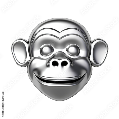 3d highly polished metallic Monkey face emoji or icon on removable background 