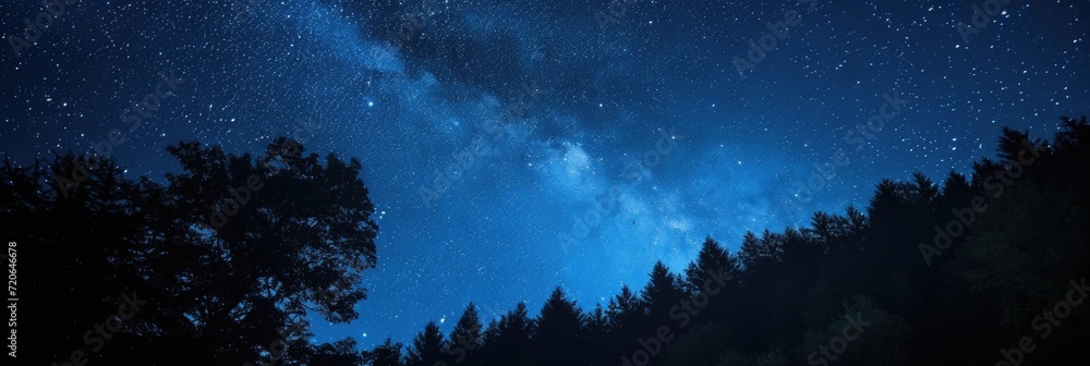 Night sky with many stars. Milky Way background. Banner