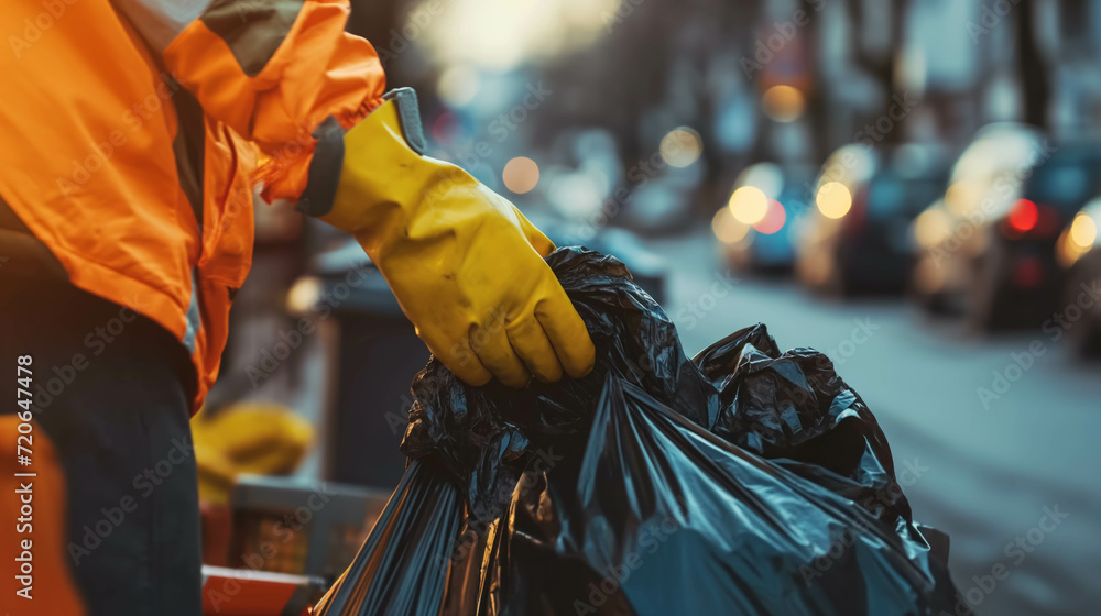 Close-up of the hand of a garbage collector in the city. Close-up of the hand of a garbage collector in the city.