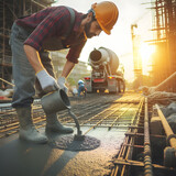 Worker working for concrete pavement for ground construction