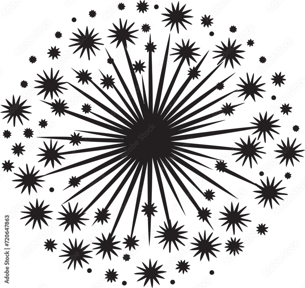 Starlight Serenade Vector Logo of Firework Elements Astral Array Iconic Emblem for Firework Sparkles