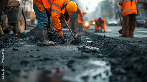 Workers are repairing roads in the city. © S photographer