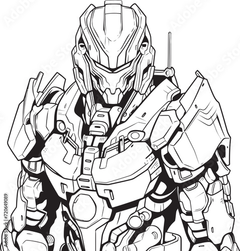 Cybernetic Symphony Line Art Icon for Futuristic Syborg Machine Muse Vector Emblem Design for Cyborg Coloring