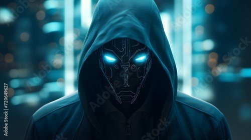 Portrait of anonymous robotic hacker photo