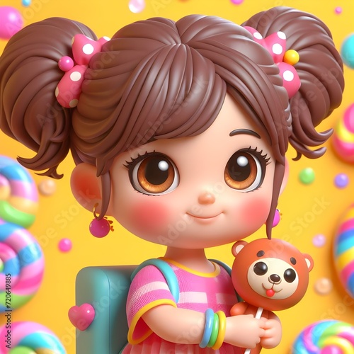 Cartoon character of girl with teddy bear