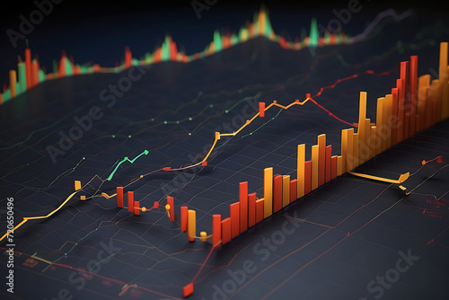 Stock market graph and tecnical analysis, Graphs representing ups and downs, Depicts Trading View financial market chart photo