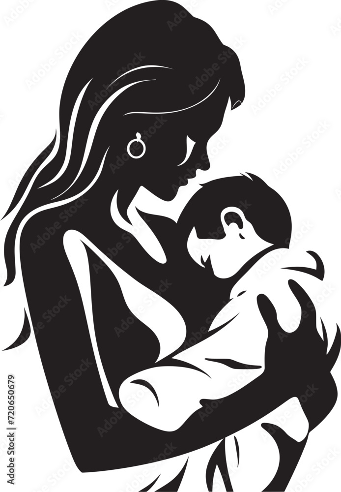 Joyful Bond Iconic Vector Element of Mother Holding Child Cherished Connection Mother and Baby Vector Design