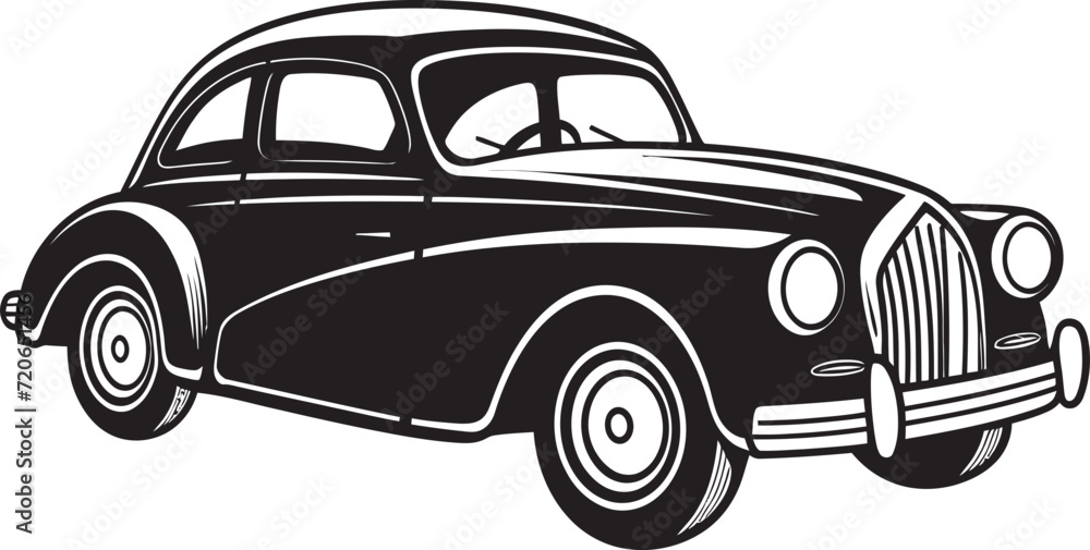 Retro Roadster Vintage Car Doodle Emblem Antique Auto Artistry Doodle Line Art Vector Icon