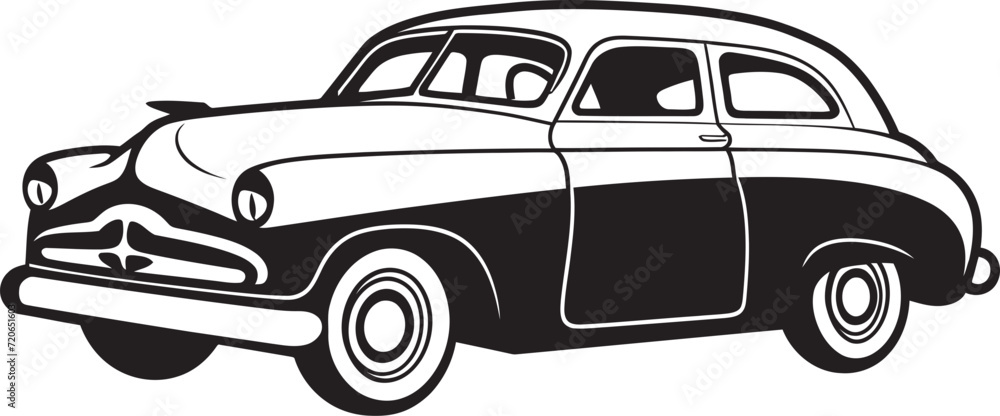 Hand Drawn Heritage Vintage Car Doodle Logo Nostalgia Navigator Emblematic Doodle Line Art