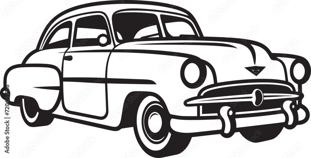 Old School Opulence Doodle Line Art Vector Logo Historical Highway Vintage Car Doodle Emblematic Design