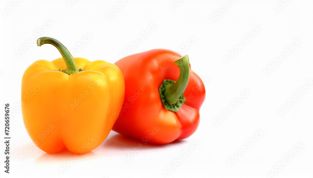 Yellow orange and red sweet bell pepper isolated on white background