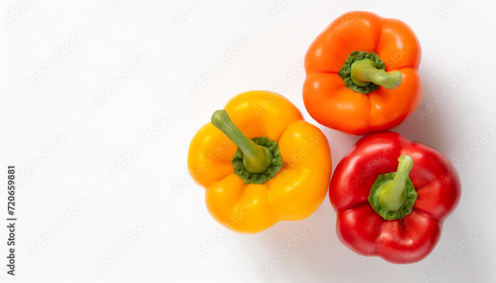 Yellow orange and red sweet bell pepper isolated on white background