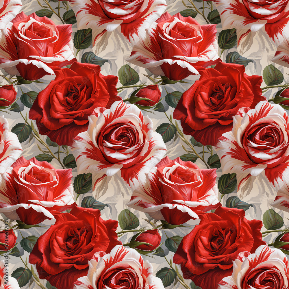 Hyper Realistic Compact Red and White Roses Seamless Pattern Hyper Realistic Compact Red and White Roses Seamless Pattern