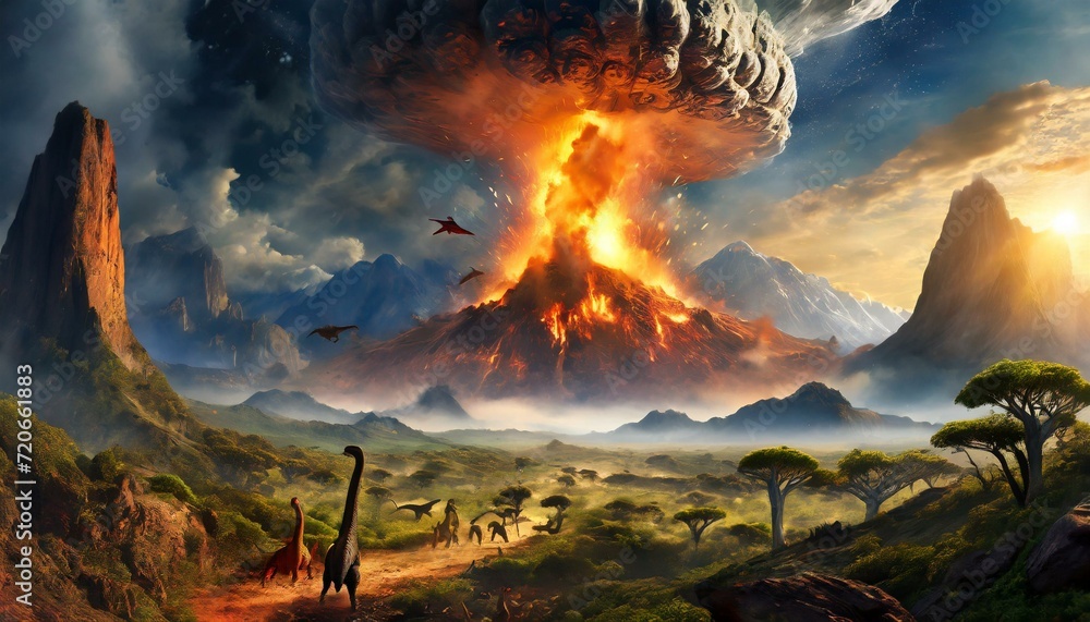Explosión asteroide extinción dinosaurios tierra - obrazy, fototapety, plakaty 