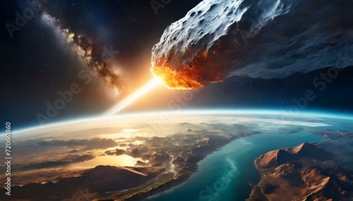 Asteroide cae sobre la tierra, extinción dinosaurios, tierra photo