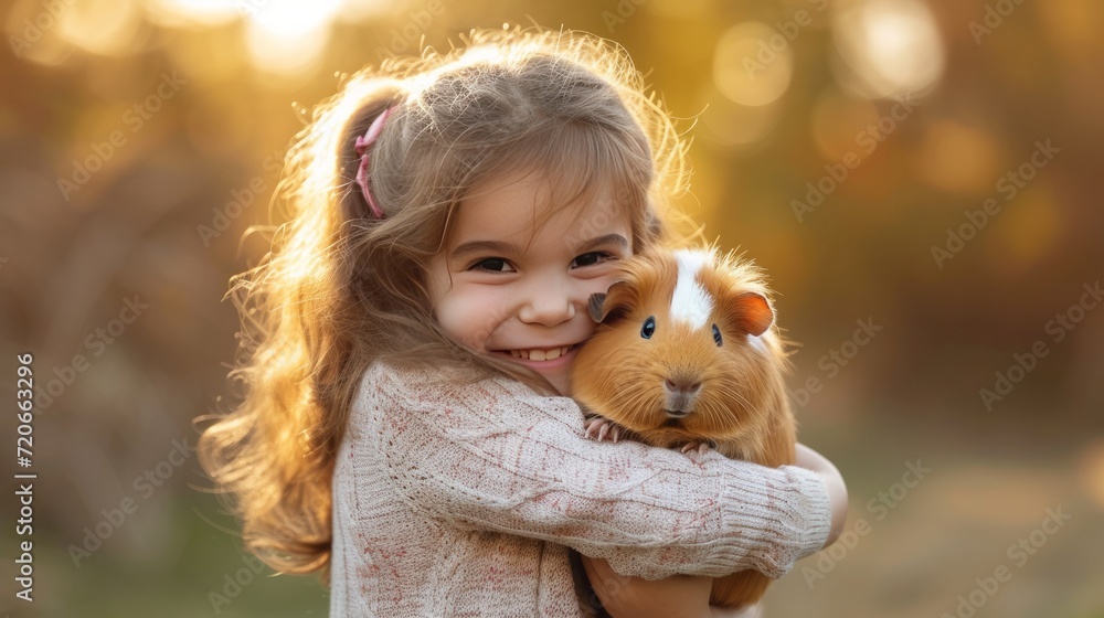 Little girl holding a cute guinea pig in her arms Little girl holding a cute guinea pig in her arms