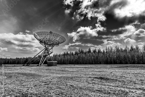 The Westerbork Synthesis Radio Telescope seen in perspective and  in monochrome  