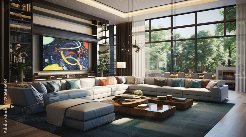 Futuristic contemporary living room, tech, technology design, interior, room, furniture, home, tv, living, design, sofa, table, office, apartment, television, house, luxury, wall, 3d, window, chair Futuristic contemporary living room, tech, technology design, interior, room, furniture, home, tv, living, design, sofa, table, office, apartment, television, house, luxury, wall, 3d, window, chair