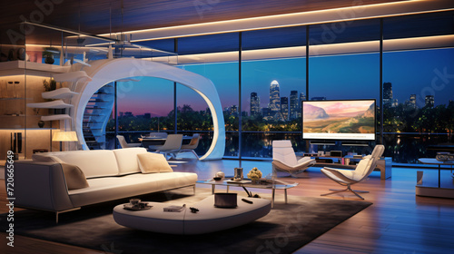 Futuristic contemporary living room  tech  technology design  interior  room  furniture  home  tv  living  design  sofa  table  office  apartment  television  house  luxury  wall  3d  window  chair