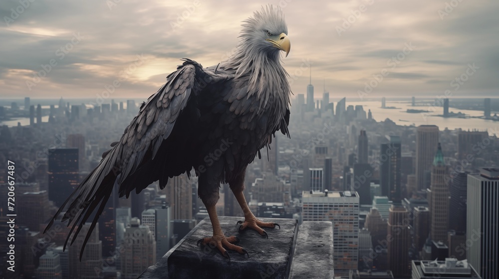 Fototapeta premium Majestic Eagle Overlooking the Urban Landscape