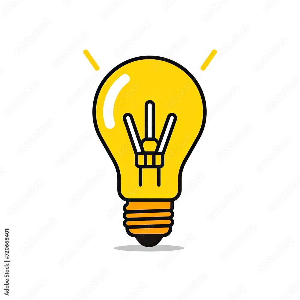 Graphic illustration of a glowing yellow light bulb with rays. Graphic illustration of a glowing yellow light bulb with rays.