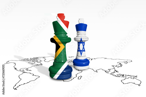 Chess made from Israel and South Africa Republic on a world map.