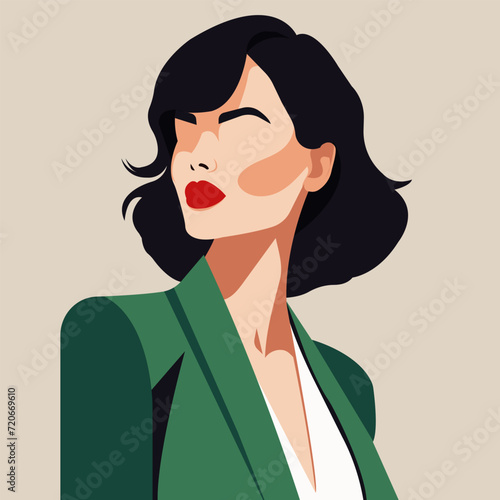 Flat fashion faceless illustration of a young woman in a jacket.
