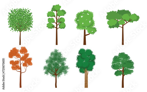 Vector set of trees in view - vegetation for project representation - landscaping
