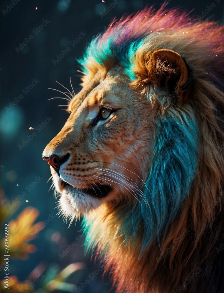 Naklejka premium Mythical Rainbow Lion Animal