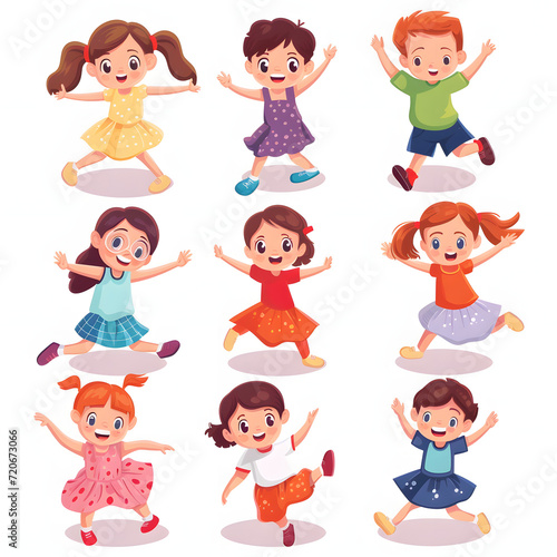 Children doing a dance performance isolated on white background  isometry  png 