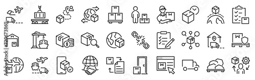 Shipping line web icons. Delivery and logistics. Supply chain, value chain, manufacturing, commerce . Editable stroke. photo