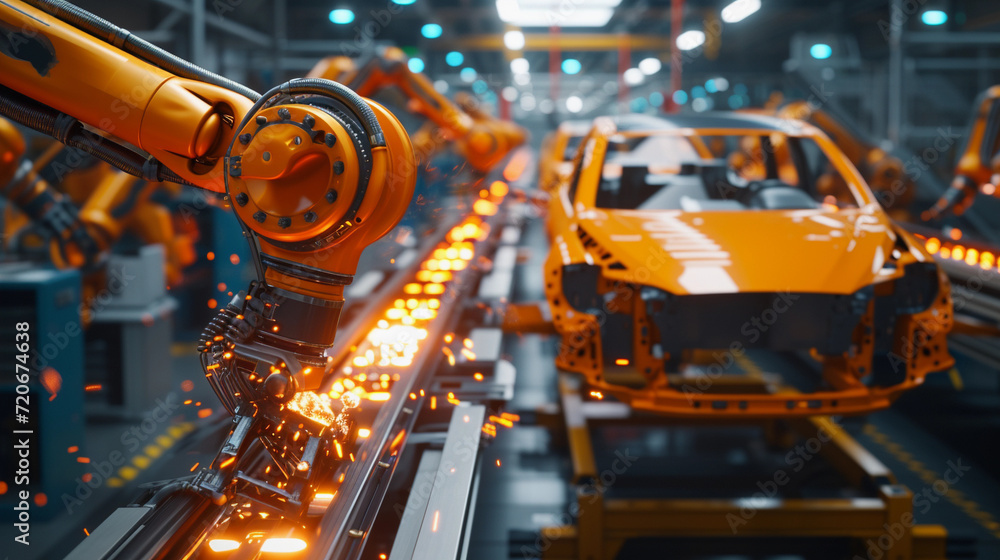 Fototapeta premium Future Wheels: Car Factory Digitalization and High-Tech Assembly