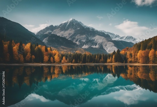 Mysterious mountain lake with turquoise water in the autumn day Zen lake Beautiful reflection of mou © ArtisticLens