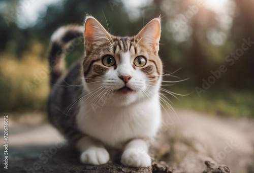 Portrait of a funny surprised cat closeup Cute cat in jump isolated on transparent background