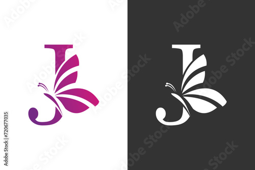 illustration butterfly logo design with letter j concept