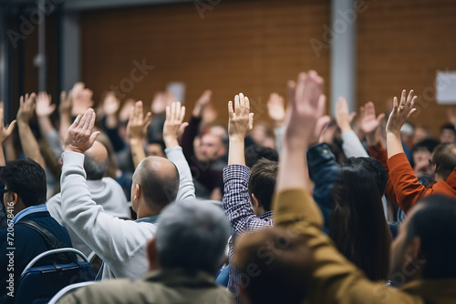Crowd of people rising their hands © One-Click-Stock™