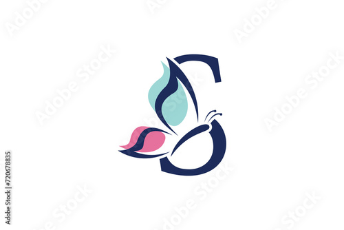 letter s logo design with butterfly illustration logo concept