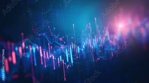 Glowing forex chart interface wallpaper. Concept of investment, trading, shares or analysis, finance. Growth and decline chart.