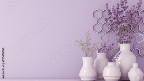 Geometric Abstract Background. Shapes cascade in a gradient of purples, expressing a dance between light and shadow, evoking mystery and innovation