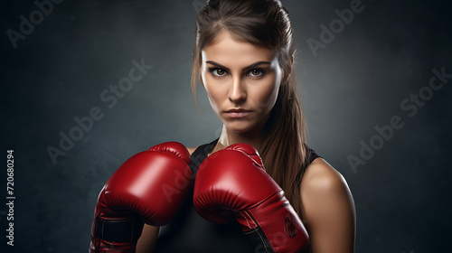 Woman with boxing gloves, dark background © One-Click-Stock™