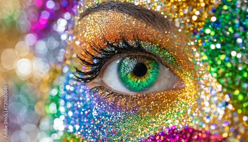 mulher olhar maquiagem colorida festa, carnaval photo