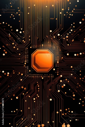 Computer technology vector illustration with amber circuit board background pattern