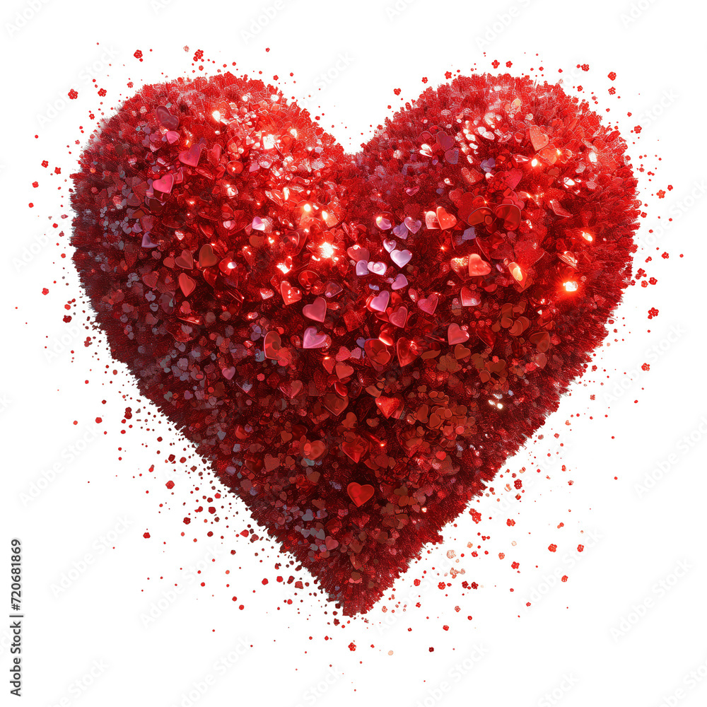 Bright red sparkling heart made of small sparkles of various shapes