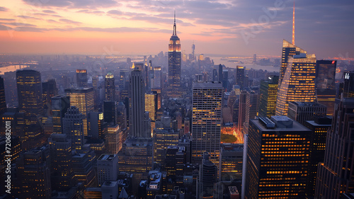 Top view of Manhattan at sunset