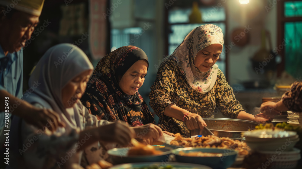 Family Preparing for Ramadan in Indonesia. Illustrate an Indonesian family preparing for Ramadan.